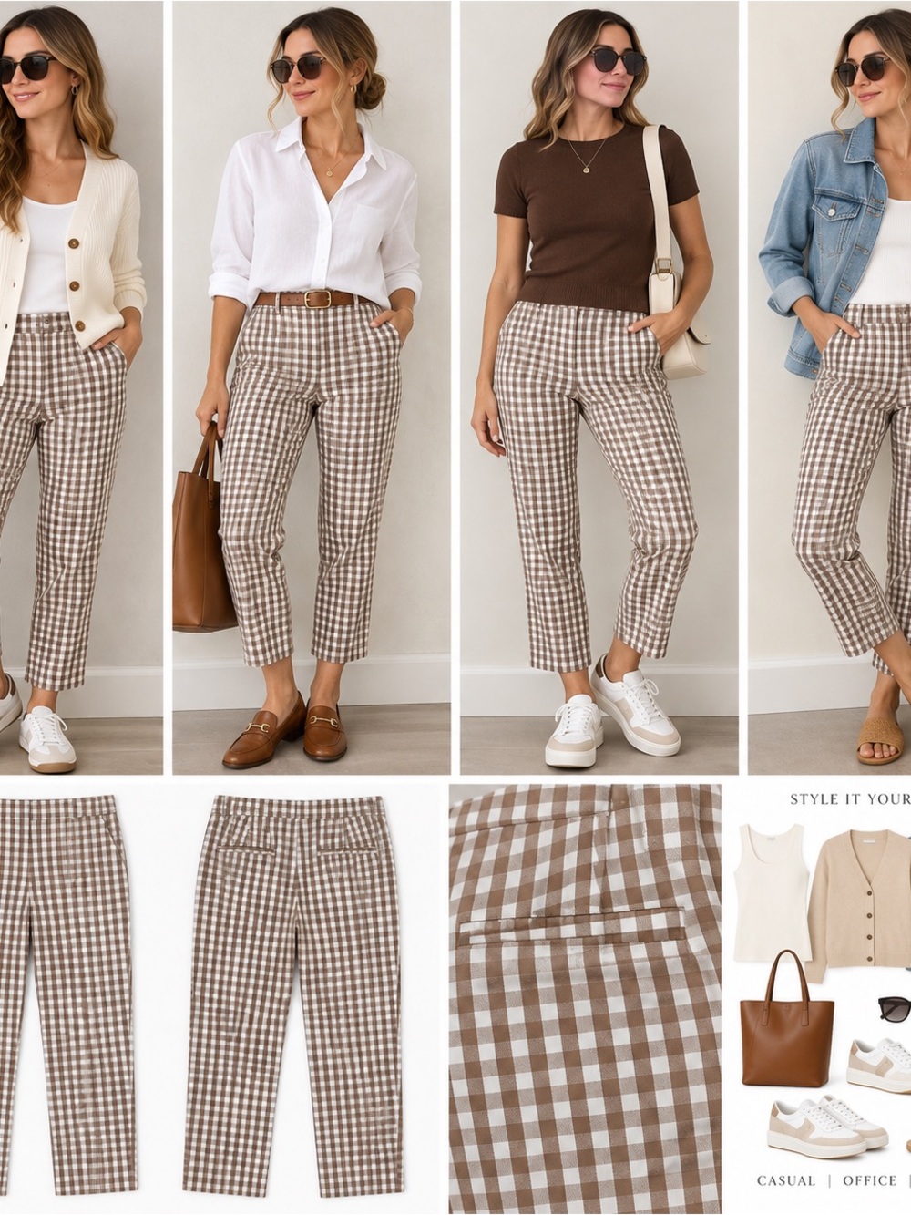 Women's Brown Gingham CroppedPants